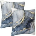 thumbnail image 2 of Modern Abstract Marble Blue and Gold Throw Pillow Covers 20x20 in Farmhouse Pillow Case Soft Outdoor Cushion Covers Set of 2 for Sofa Bed Bedroom Car Chair Living Room Home Decorative, 2 of 6