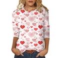 thumbnail image 1 of SZXZYGS T-Shirts Graphiques pour Femmes Crop Top Nœud T-Shirt Manches Trois-Quarts Imprimé Saint-Valentin Col Rond Été 2024, 1 of 4