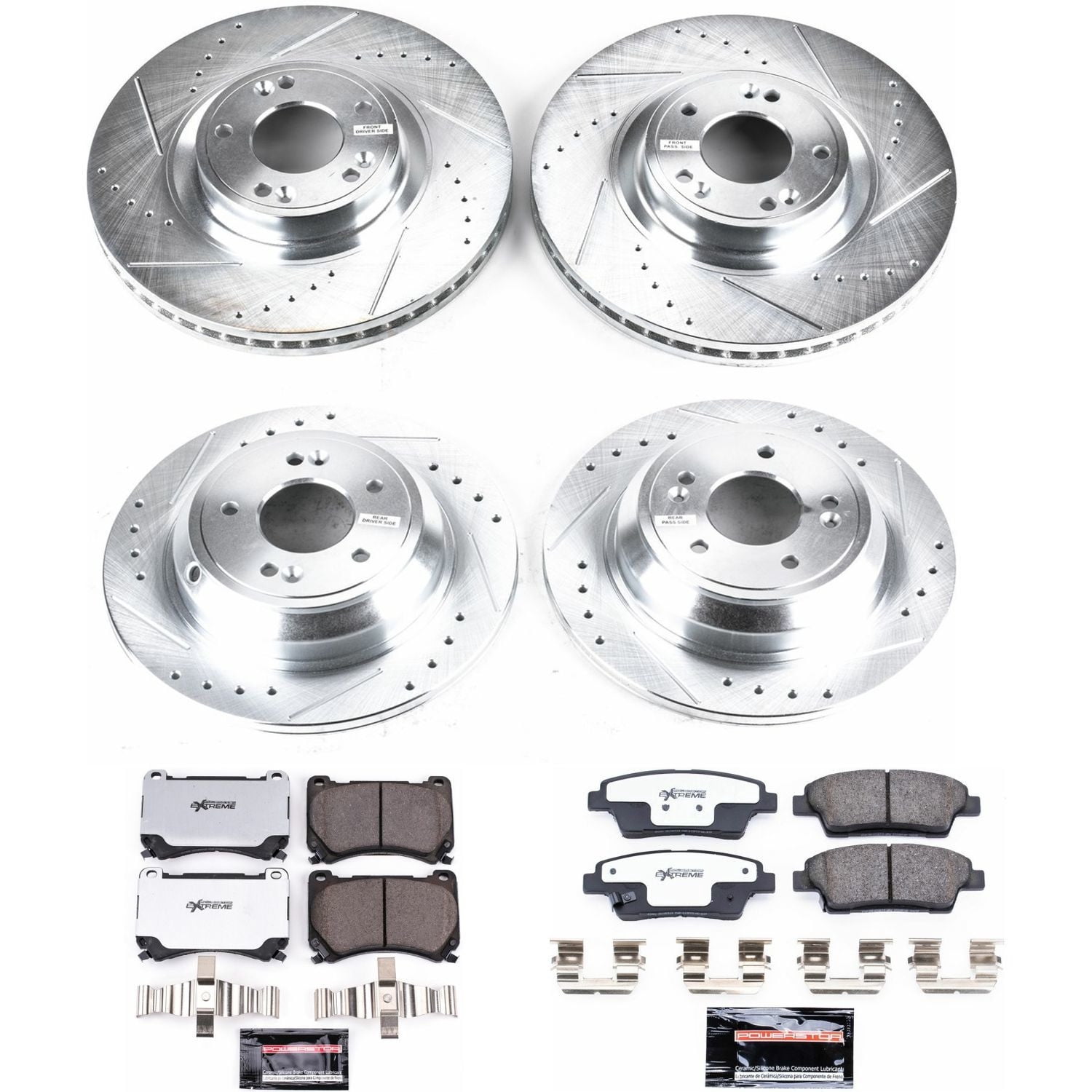 PowerStop Front and Rear Z26 Street Warrior Carbon-Fiber Ceramic Brake Pad and Drilled and Slotted Rotor Kit Fits: HYUNDAI Select Models K5845-26