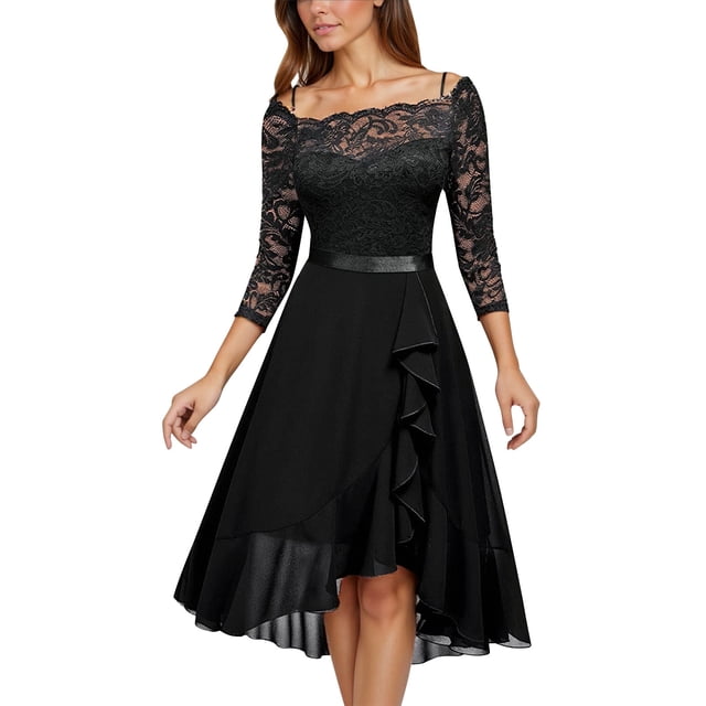 Icvfdpl Robes d'Été pour Femmes, Robe de Mariage Formelle en Dentelle Col Élégante Robes d'Été pour Femmes, TG