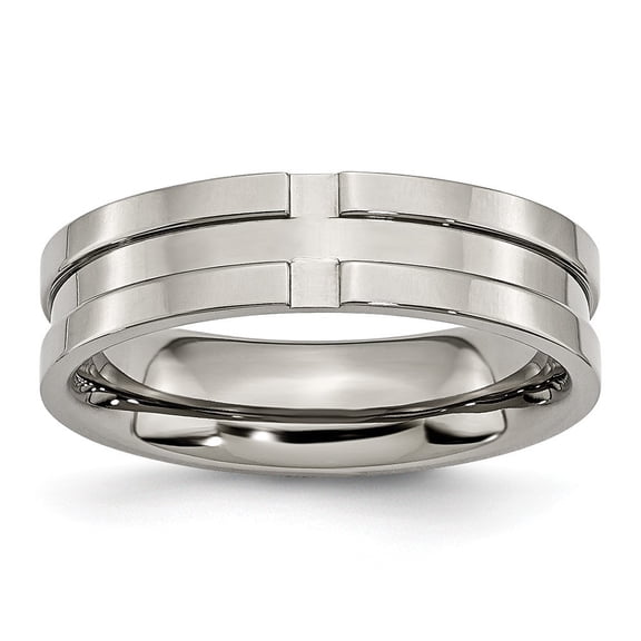 Titanium Grooved 6mm Polished Band Ring - Size 11.5
