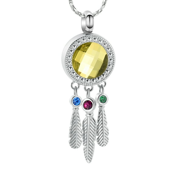 Crystal Dream Catcher Urn Necklace for Ashes With Feather Dreamcatcher Pendant Cremation Urn Necklace for Women Mini Urn Ashes Urn Pendant