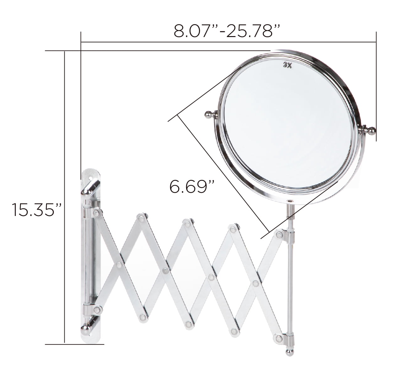 Mainstays Wall Mount Traditional Round 1X/3X Vanity Makeup Mirror Has Frame, Chrome Finish