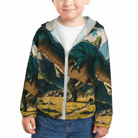 

Vsdgher Cute Green Dinosaur Blue Sky Kids Sun Protection Hoodie with Zip Rash Guard Tops Children s Long Sleeve Sun Protection Clothing - 18 Months