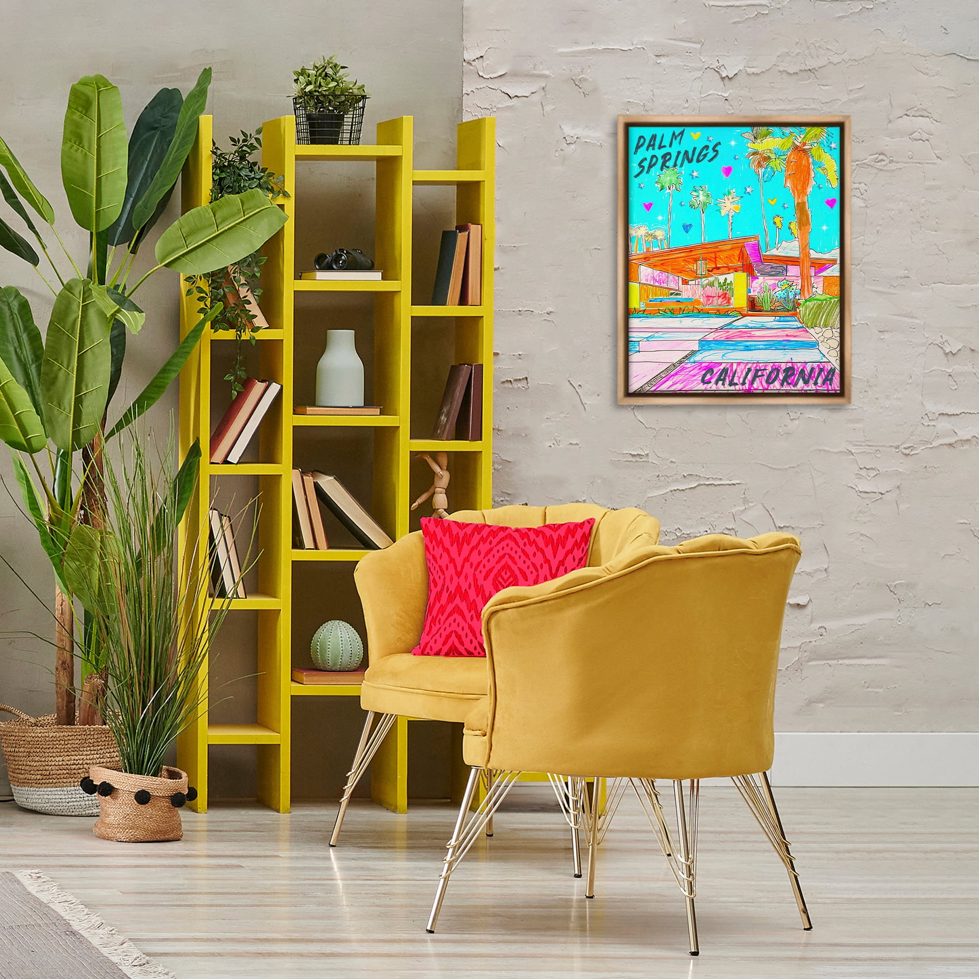 Stupell Industries Palm Springs Villa Doodle Cities & Countries Painting Brown Floater Framed Canvas Art Print Wall Art, 17 x 21