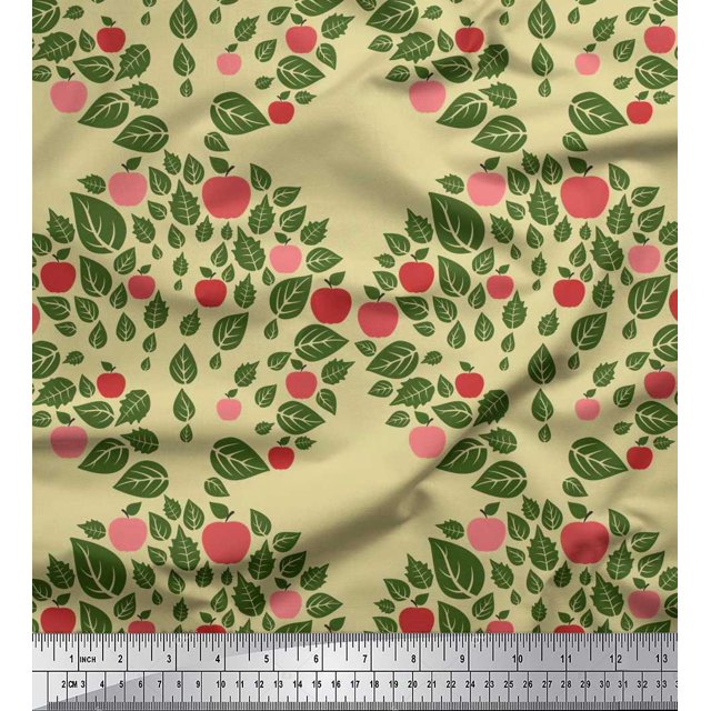 Soimoi Rayon Fabric Leaves & Fruits Print Sewing Fabric Yard 56 Inch Wide