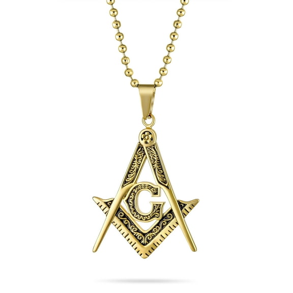 Bling Jewelry Mens Black Oxidized Freemason Masonic Symbol Pendant Necklace