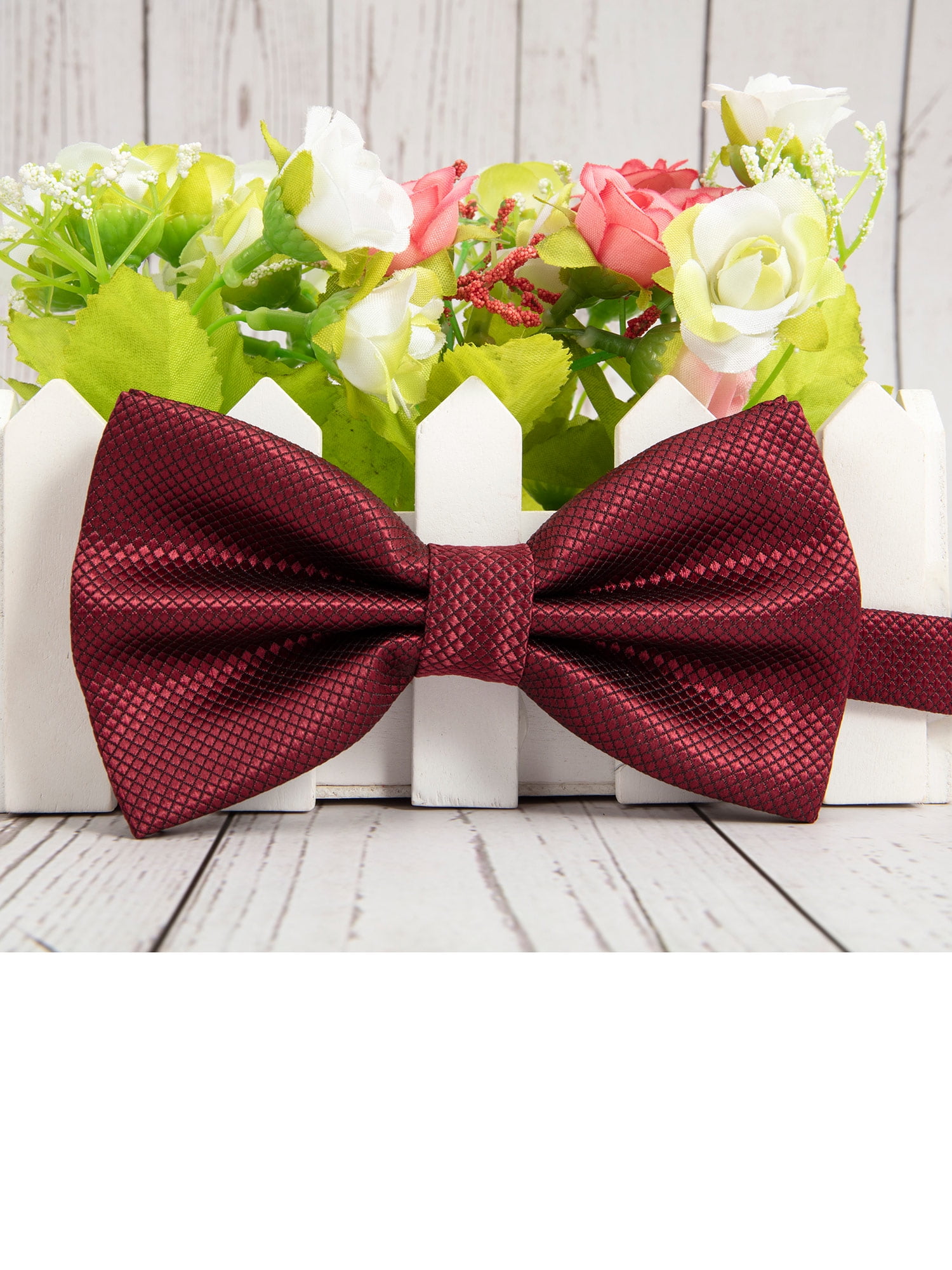 Secdtie Mens Paisley Jacquard Wedding Pre-tied Silk Bow Tie Pocket Square Set