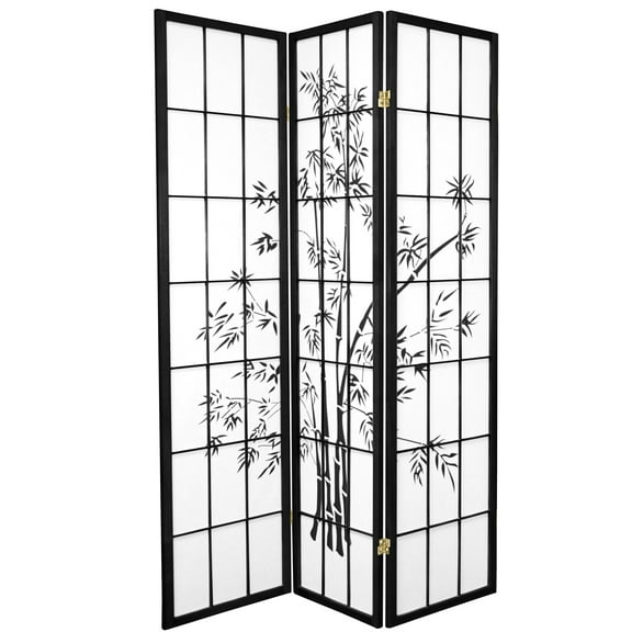 Oriental Furniture 6 Ft Tall Lucky Bamboo Room Divider, black, 3 panel