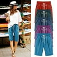 thumbnail image 3 of Vhkiploz Summer Bermuda Shorts for Women High Waisted Knee Length Drawstring Shorts Casual Vacation Elastic Waist Shorts with Pockets Pure Blue 3XL, 3 of 4