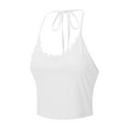 thumbnail image 2 of Douhoow Women White Vest Halter Neck Tank Top Sleeveless Lace Trim Slim Cami Tops, 2 of 6