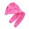 thumbnail image 3 of KYAIGUO 2PCS Toddler Baby Girls Spring Fall Sweatshirt Outfits 1-4Y Solid Color Fashion Zipper Tops Sweatpants with Pockets Tracksuit Clothes Set, 3 of 8