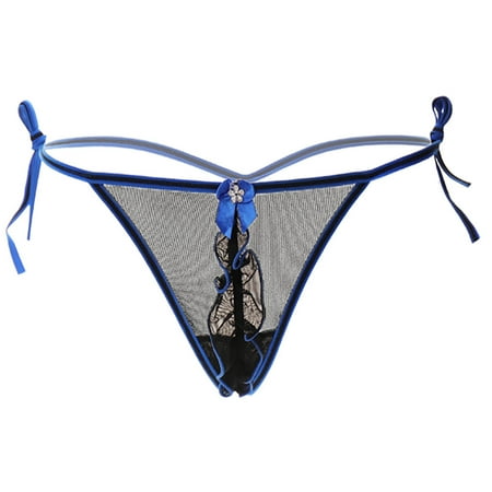 

Knosfe Bandage Low Waist Lace Up Panties for Women Stretch Soft Underwear Women Mesh Breathable Thong Blue