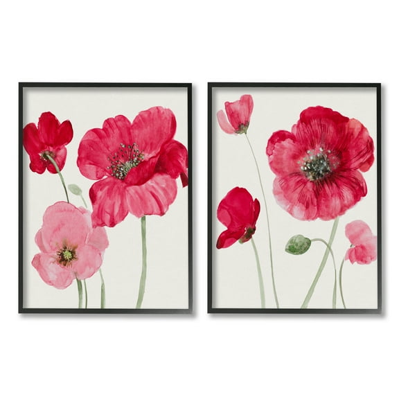 Stupell Bold Red Poppies Romantic Blooms Botanical & Floral Painting Black Framed Art Print Wall Art, Set of 2