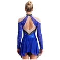 thumbnail image 4 of Aislor Women's Color Block Rhinestone Figure Skating Dress Irregular Gymnastics Leotard Dress Blue XL, 4 of 7