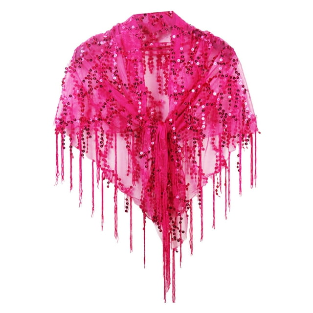 BELOVING Cape de Soirée à Sequins pour Femmes - Confortable et Magnifique - Châle de Mariée à Sequins - Rouge Rose