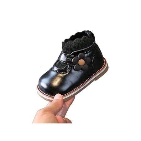 

SIMANLAN Girl Dress Bootie Magic Tape Toddler Boot Cute Flower Ankle Boots School Comfort Winter Shoe Walking Princess Short Booties Black 11C