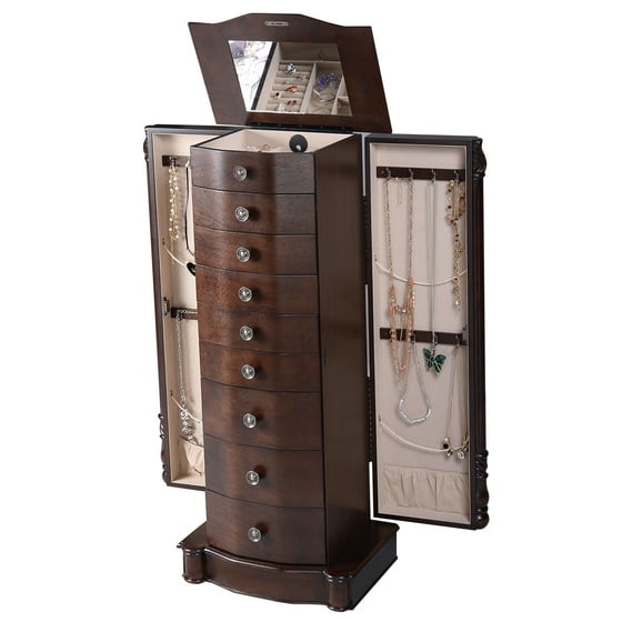 Costway Wood Jewelry Armoire Box Storage Chest Stand Organizer
