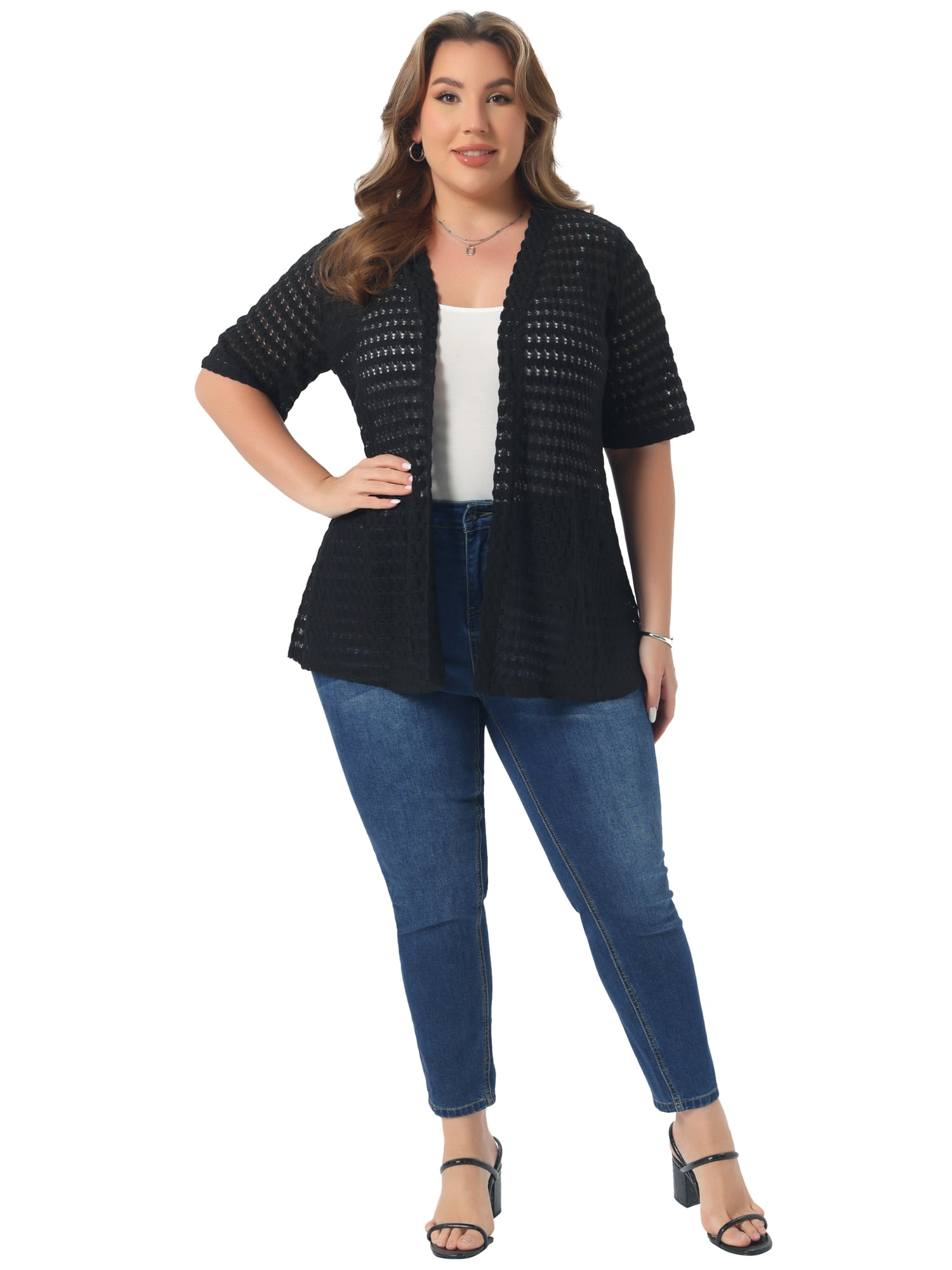 DARING DIVA Women's Plus Lace Cardigan Open Front Cover Up 4X Black
