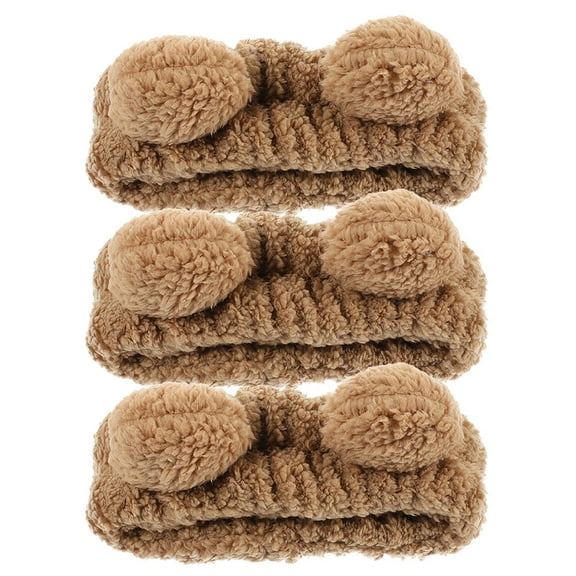 Milisten 3Pcs Cute Bear Ear Headbands Khaki Hair Bands for Makeup Face Washing and Daily Use