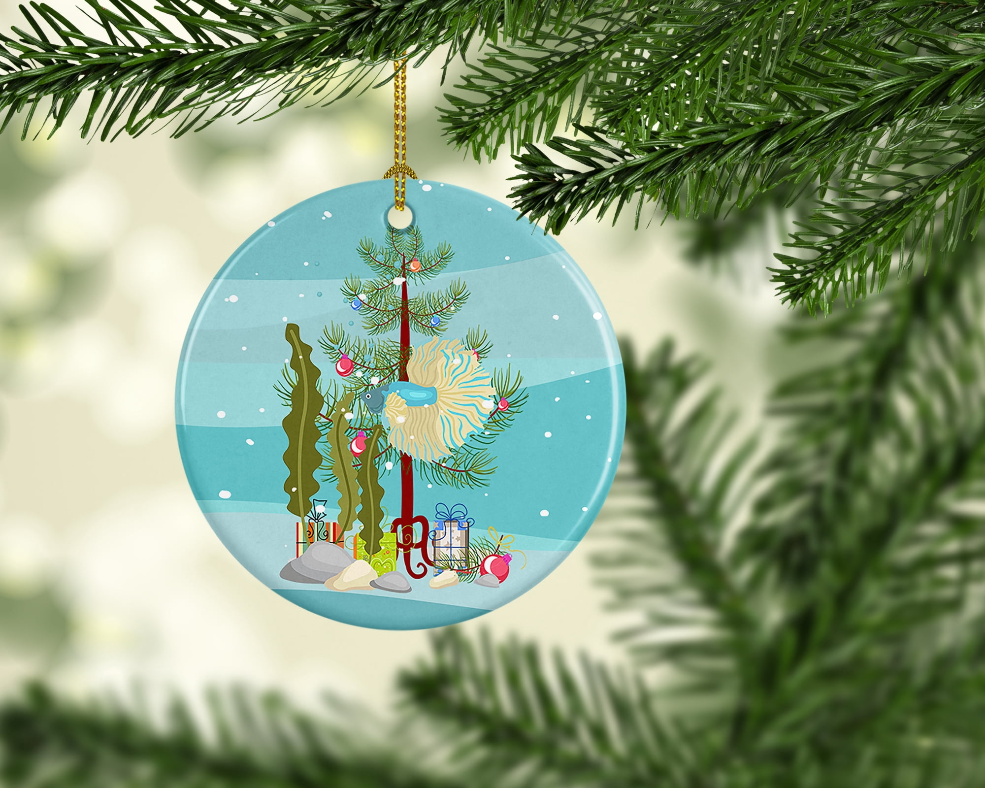 Elephant Ear Betta Merry Christmas Ceramic Ornament 2.8 in x 2.8 in