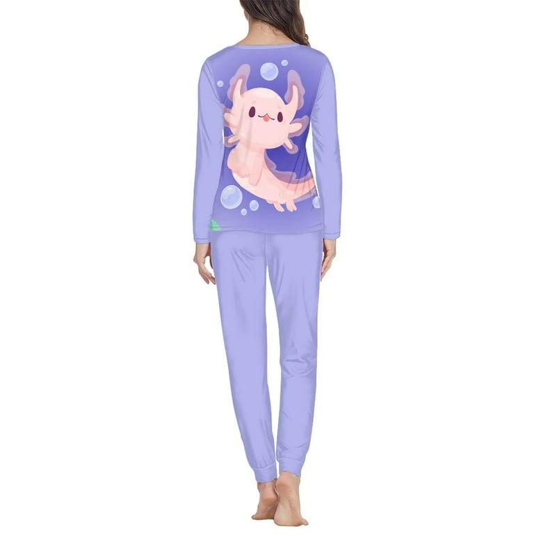 Womens Cute Pajama Sets Fall Winter Long Sleeve Crew Neck Tops with Pants  Pj Suit Peach Print Fleece Loungewear