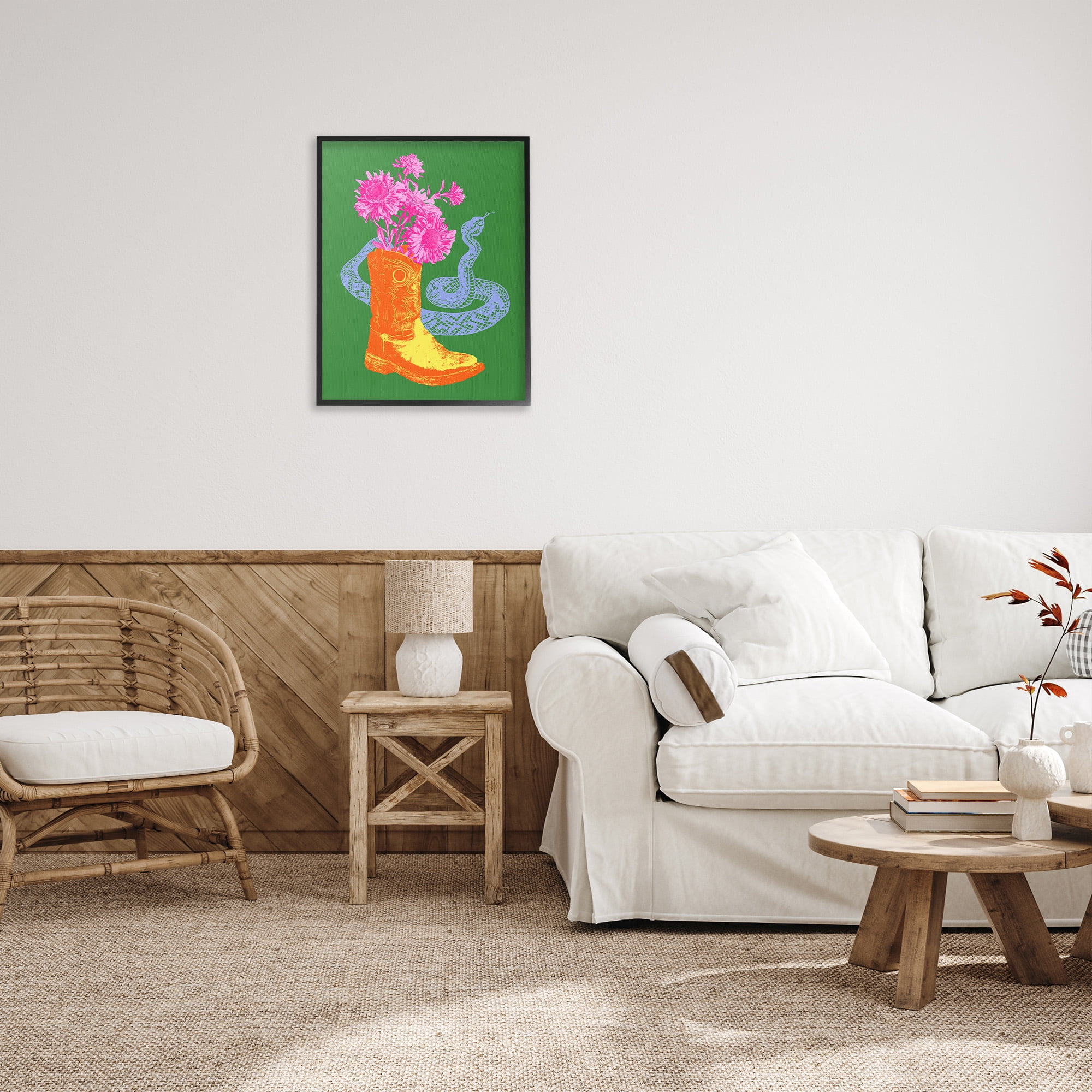 Stupell Industries Modern Snake & Boot Botanical & Floral Painting Black Framed Art Print Wall Art, 24 x 30