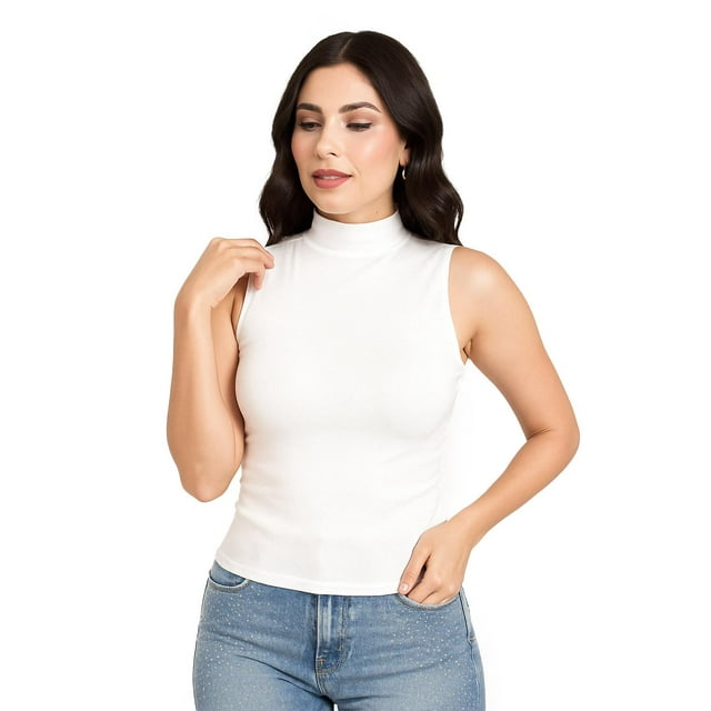 Blusa sin mangas con cuello alto /Juvenil, 0238 (Blanco) blanco G