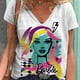 thumbnail image 3 of Camiseta de manga corta con cuello en V, camiseta de moda para mujer, camiseta básica con estampado de princesa Barbie, ropa de calle de verano de talla grande, 3 of 5