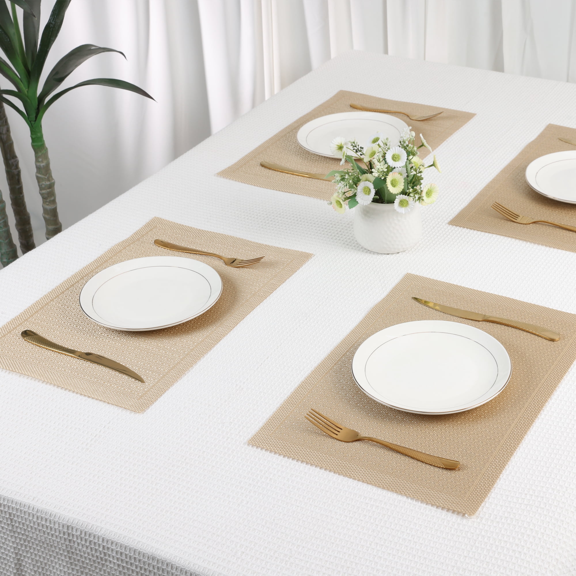 Unique Bargains Rustic Placemats Set of 6 Placemats for Dining Table Decor Gold 18x12in