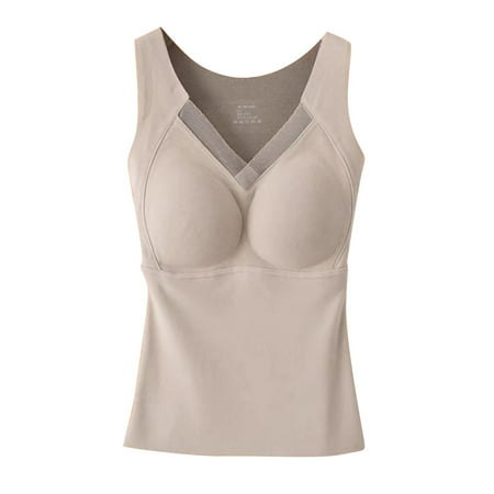 Flash Deals Bra Thermal Underwear For Women High Stretch Fleece Lined Tops With Bra Padded Warm Tank Tops Clearance