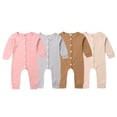 thumbnail image 3 of Qiylii Unisex Infant Romper Long Sleeve Solid Color Ribbed Knit Button Bodysuit, 3 of 9