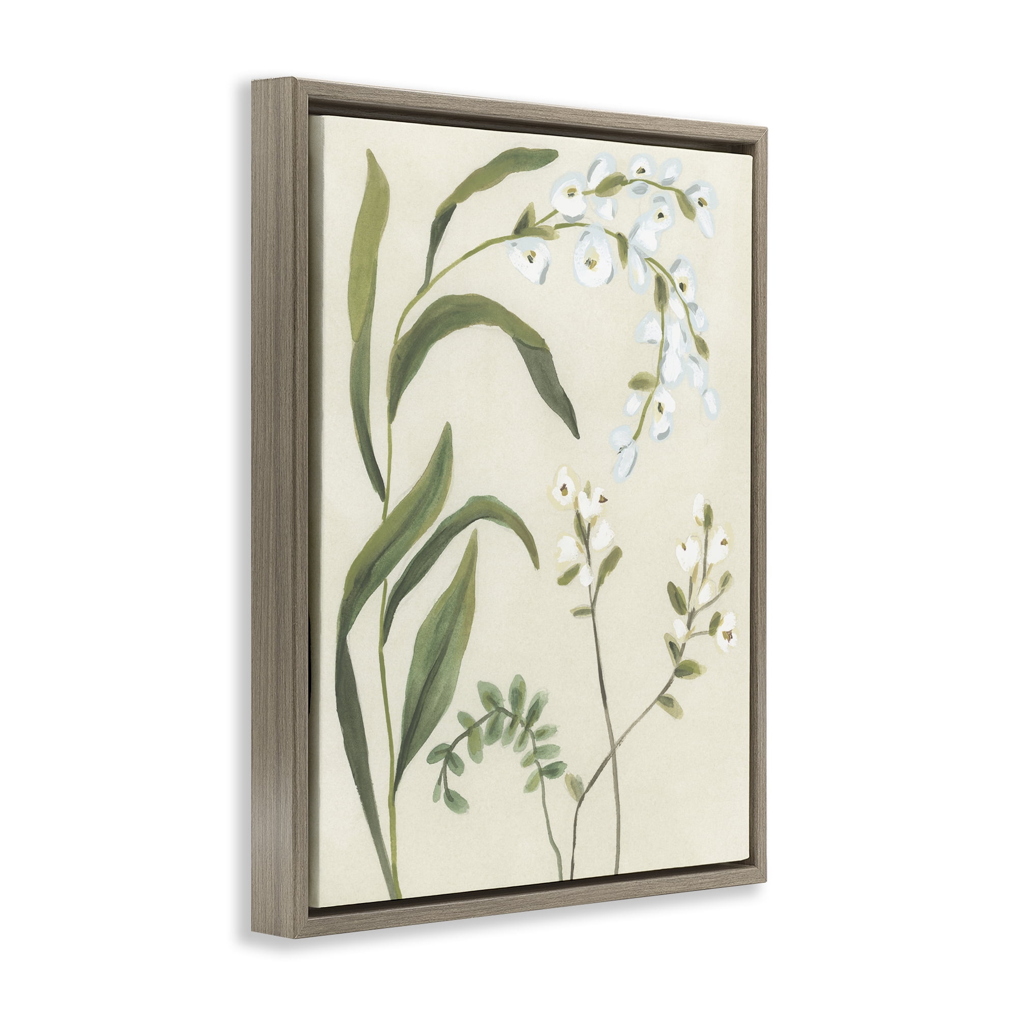 Stupell Industries Soft Snowdrop Stems Brown Framed Floater Canvas Wall Art, design by June Erica Vess