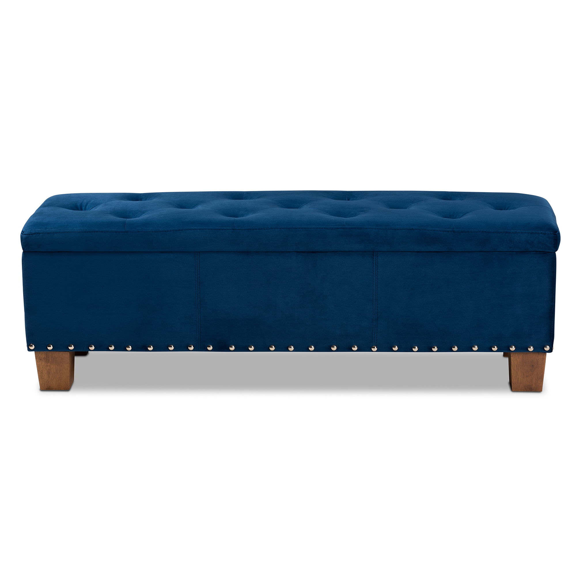 Baxton Studio Hannah Modern and Contemporary Navy Blue Velvet Fabric Upholstered Button-Tufted Storage Ottoman Bench