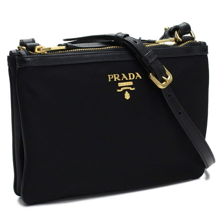 PRADA ☆VIP セール☆ Saffiano + Soft Calf Bag【1BH104】 New Prada Logo Tessuto Nylon Soft Calf Trim Black Crossbody