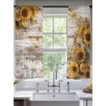 thumbnail image 2 of Farmhouse Sunflower Sheer Curtains 63 Inch Length 2 Panels Set Window Treatments, Vintage Daisy Butterflies Rustic Wood Rod Pocket Semi Curtains for Living Room/Bedroom/Kitchen Décor, 104"W x 63"L, 2 of 7