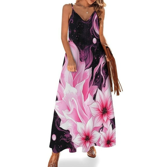 Ink Pink Flowers Sleeveless Dress Dresses Summer Elegant Dresses for Women Long Dress