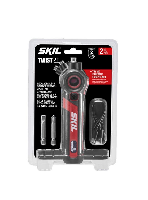 SKIL SD5619-01 Twist 2.0 Rechargeable 4V Screwdriver with USB-C Charging Cable & 2PC Bit Set
