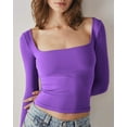 thumbnail image 2 of Women's Sexy Long Sleeve Square Neck Tops Slim Fitted Double Lined Basic Shirts, 2 of 3
