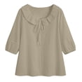 thumbnail image 5 of Vekome T Shirts for Women 3/4 Sleeve Plus Size Pullover Tops Collared Casual Tee Shirts Solid Color Summer Blouses Khaki, 5 of 5