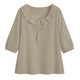 thumbnail image 3 of Mujeres Manga Corta Tops 3/4 Manga Blusa Ruffle Puff Cordón de Lino Color Sólido Casual Camisa de Verano, 3 of 5