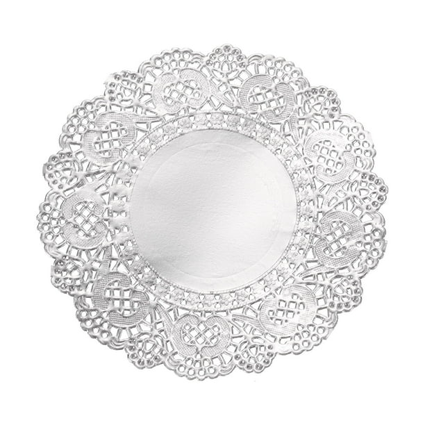 Uxcell 50 Pcs Servilletas de Papel de 5 Pulgadas Redondas de Encaje Decorativas, Papeles Desechables para Comidas y Fiestas, Plateado