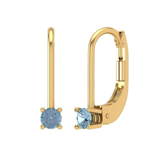 Clara Pucci 0.2Ct Natural Aquamarine Round Cut VVS1 Lever Back Drop Dangle 18k Solid hypoallergenic Gold Designer Earrings For March