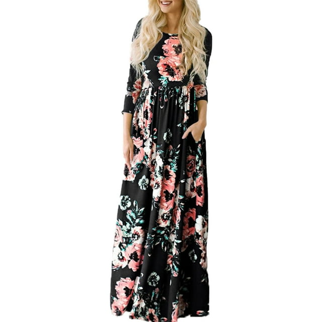Tralilbee Nouvelles Robes Maxi Boho pour Femmes Grande Taille, Robes de Plage à Imprimé Floral, Robes Longues de Soirée, Robes de Soleil, Voyage, Fête