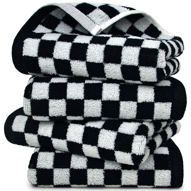 Toallas de mano Jacquotha, color blanco y negro, 4 unidades, algodón, 13 x 29 cm