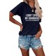 thumbnail image 1 of Camiseta con estampado de letras y cuello redondo para mujer, blusa informal de manga corta holgada suave y a la moda para fiesta, 1 of 6