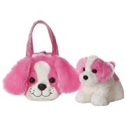 Angle View: Pink Shih Tsu Fancy Pal Pet Carrier 8" Plush by Aurora - 32676