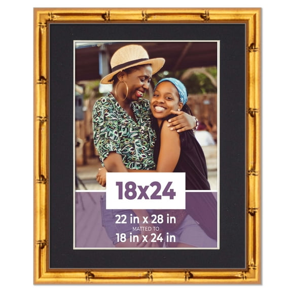 18x24 Frame Gold Bamboo With Black Picture Mat For 18x24 Photo - Gold Bamboo 22x28 Frame To Display