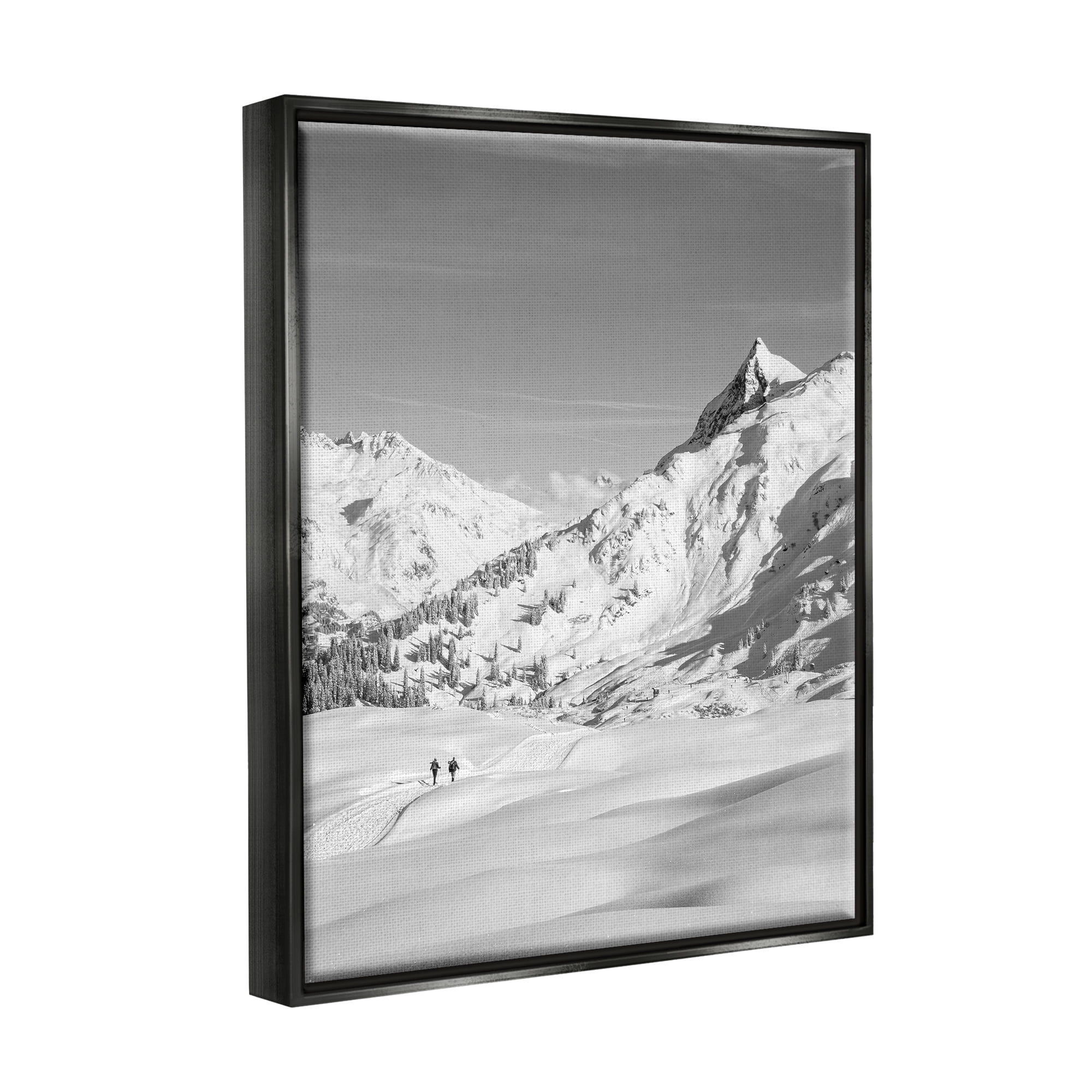Stupell Industries Hikers Trekking Winter Mountain Landscape Photography Black Floater Framed Art Print Wall Art