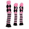 thumbnail image 1 of 3PCS Knitted Golf Club Head Covers Fine Pattern Protective Golf Club Headcovers Set with Pom Pom for Travel Pink Black, 1 of 4
